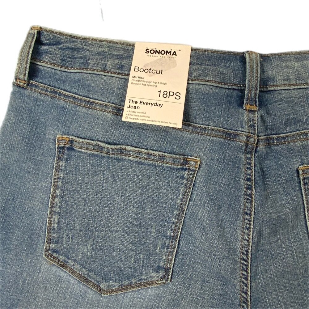 NWT Sonoma Petite Short 18PS Mid Rise Bootcut Jeans Light Wash Distressed 18 - Picture 12 of 16